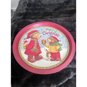 Lindy bowman Christmas Plate Round Metal Sign 12" x 12